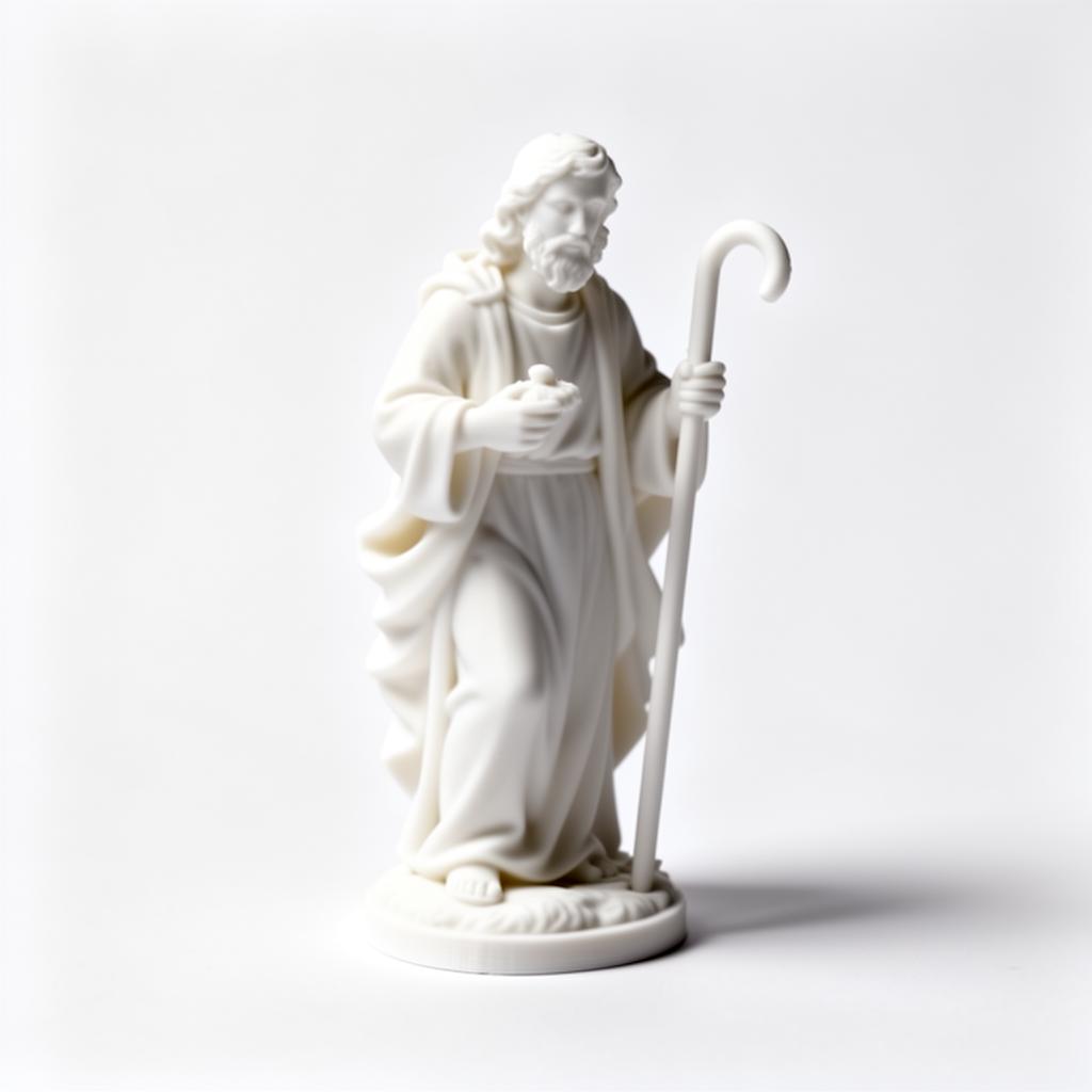 Figura de belén en blanco, recién impresa en 3D y lista para pintar