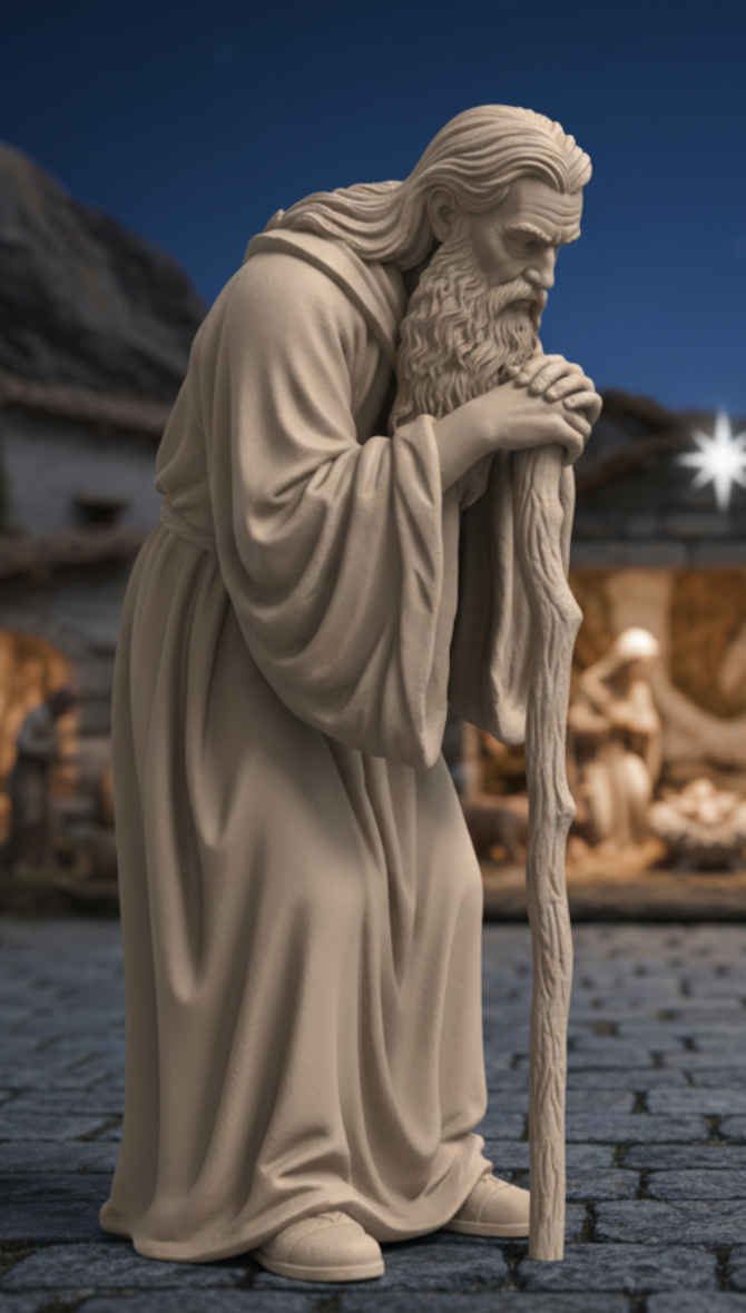 Figura de Anciano con bastón para belén de Nanadeco3D, impresa en 3D y sin pintar