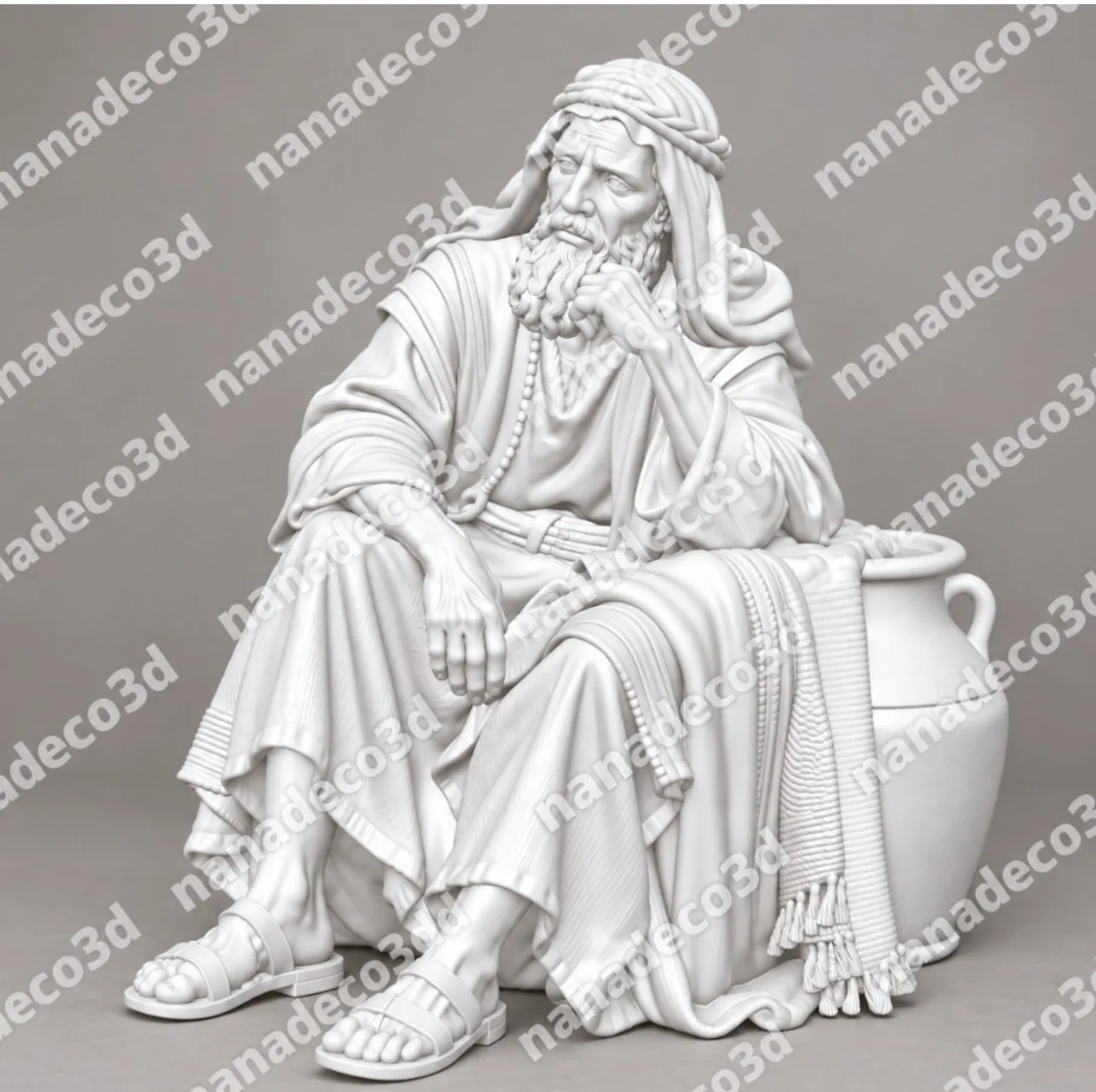 Figura de Anciano sentado pensando para belén de Nanadeco3D, impresa en 3D y sin pintar