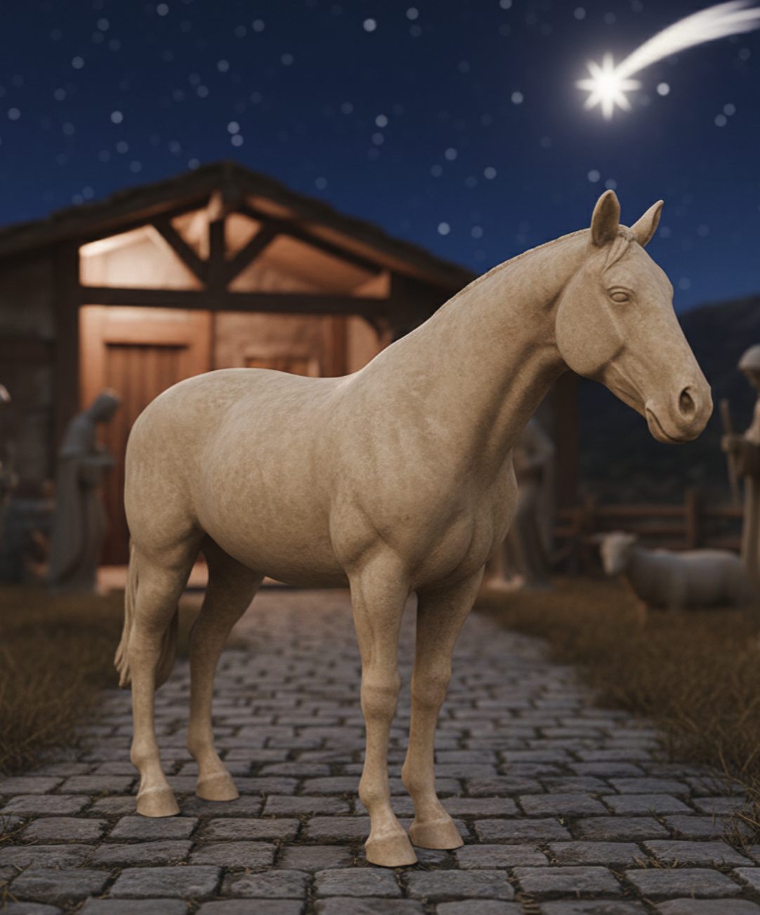 Figura de Caballo de pie para belén de Nanadeco3D, impresa en 3D y sin pintar