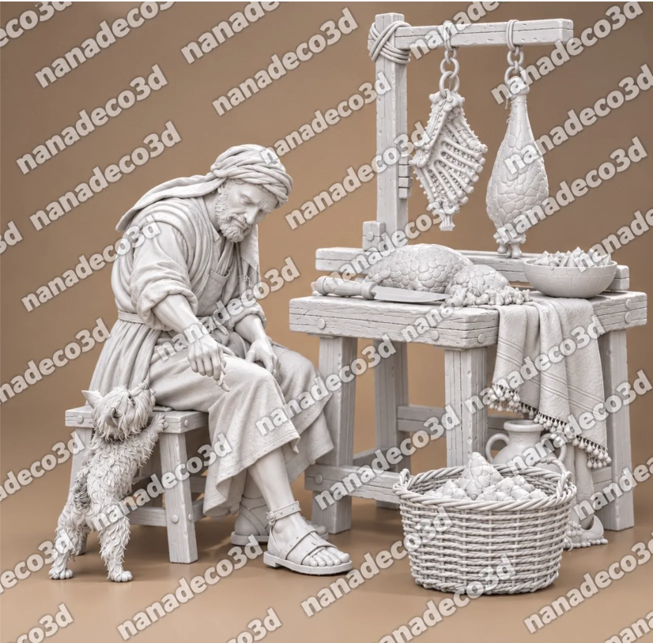 Figura de Carnicero con puesto para belén de Nanadeco3D, impresa en 3D y sin pintar