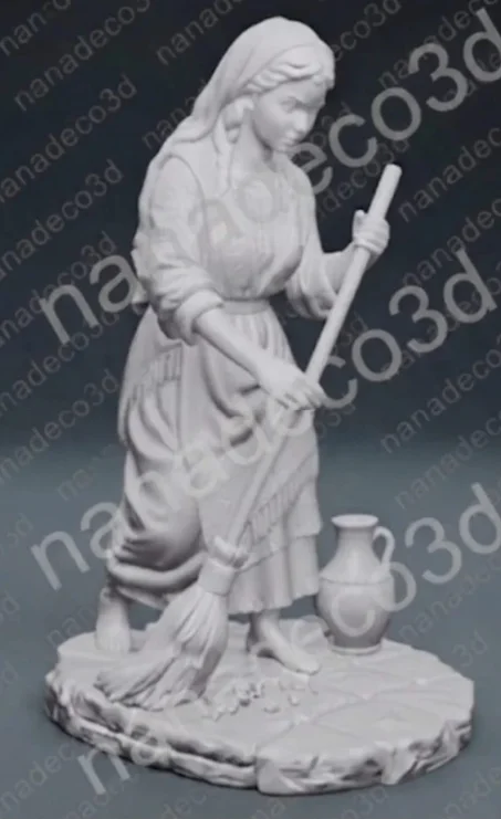 Figura de Hebrea barriendo para belén de Nanadeco3D, impresa en 3D y sin pintar