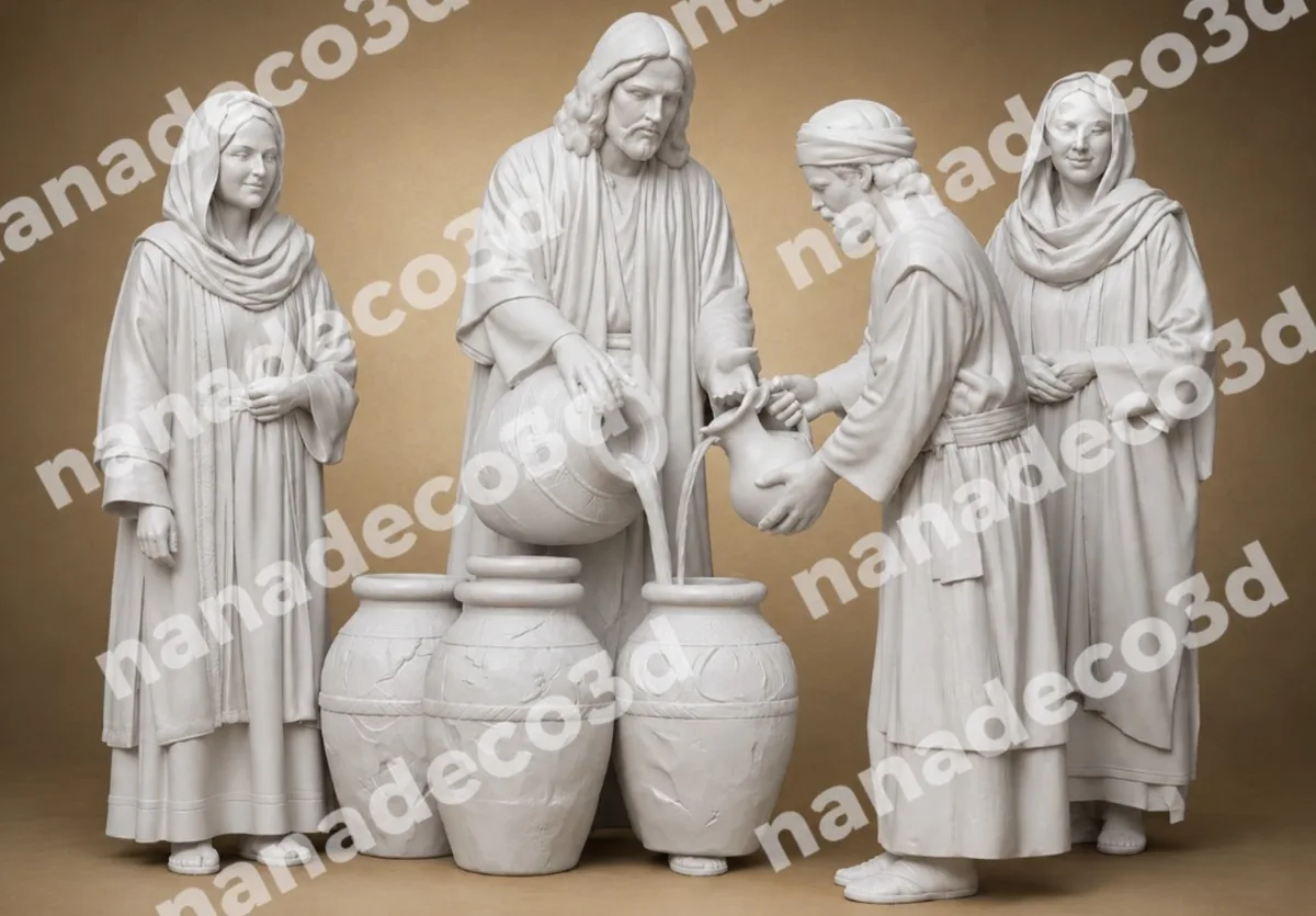 Figura de Jesus convirtiendo el agua con las 2 mujeres para belén de Nanadeco3D, impresa en 3D y sin pintar