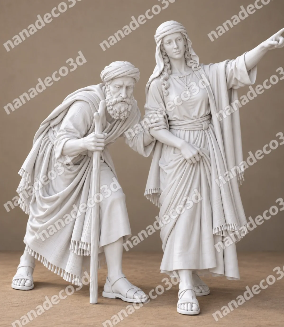 Figura de Joven ayudando a anciano para belén de Nanadeco3D, impresa en 3D y sin pintar