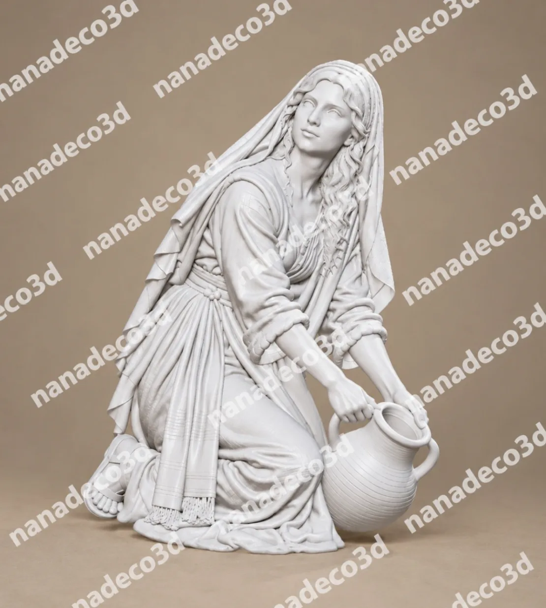 Figura de Joven recogiendo agua para belén de Nanadeco3D, impresa en 3D y sin pintar