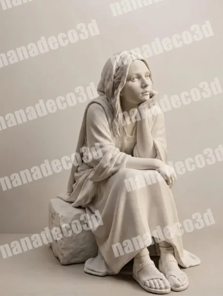 Figura de Jovencita meditando para belén de Nanadeco3D, impresa en 3D y sin pintar