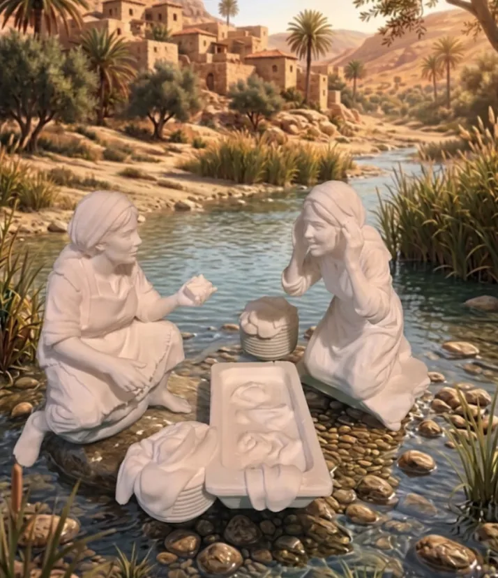 Figura de Lavanderas cotilleando para belén de Nanadeco3D, impresa en 3D y sin pintar