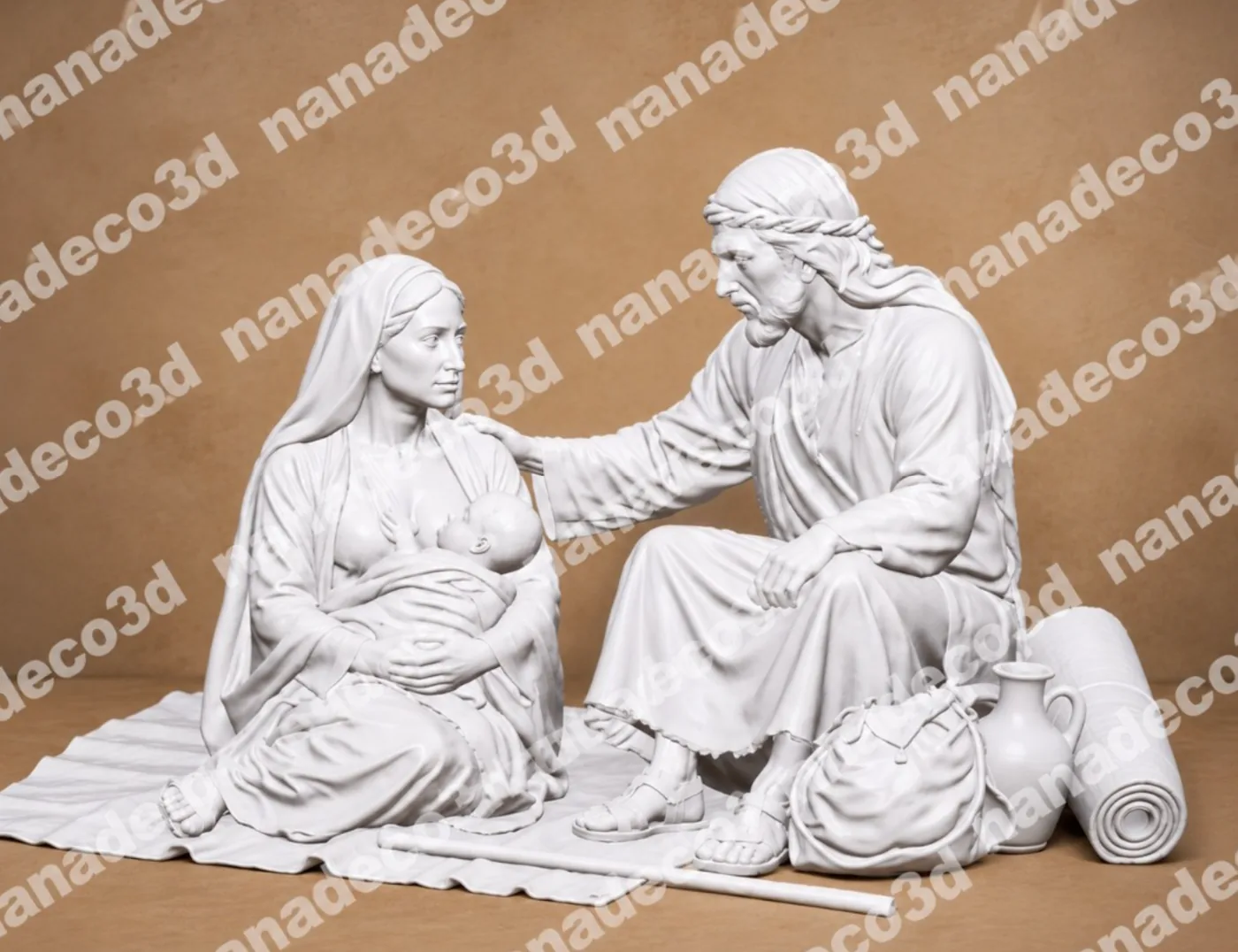 Figura de Misterio con baston en el suelo para belén de Nanadeco3D, impresa en 3D y sin pintar