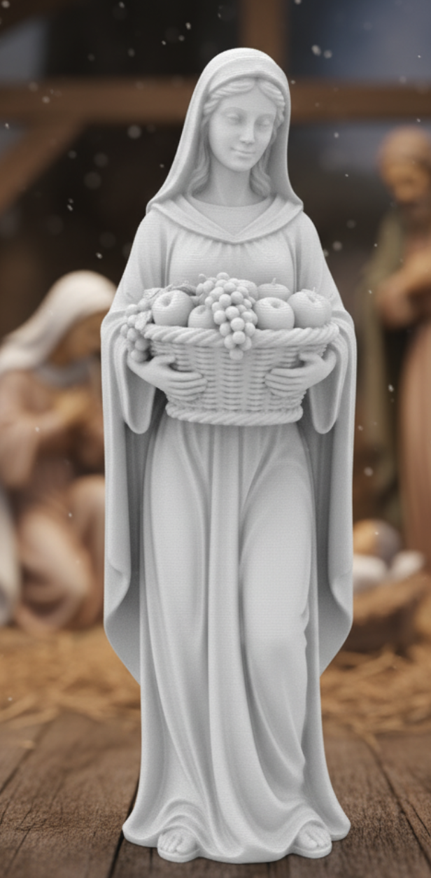Figura de Mujer con cesta de fruta para belén de Nanadeco3D, impresa en 3D y sin pintar