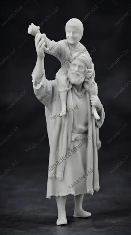 Figura de Padre e hijo recogiendo naranja para belén de Nanadeco3D, impresa en 3D y sin pintar