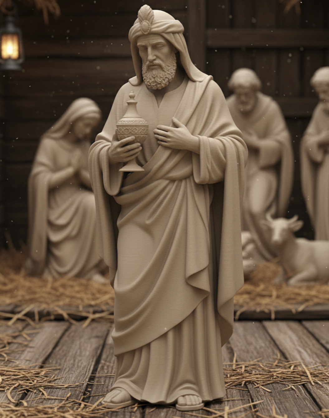 Figura de Rey Melchor para belén de Nanadeco3D, impresa en 3D y sin pintar