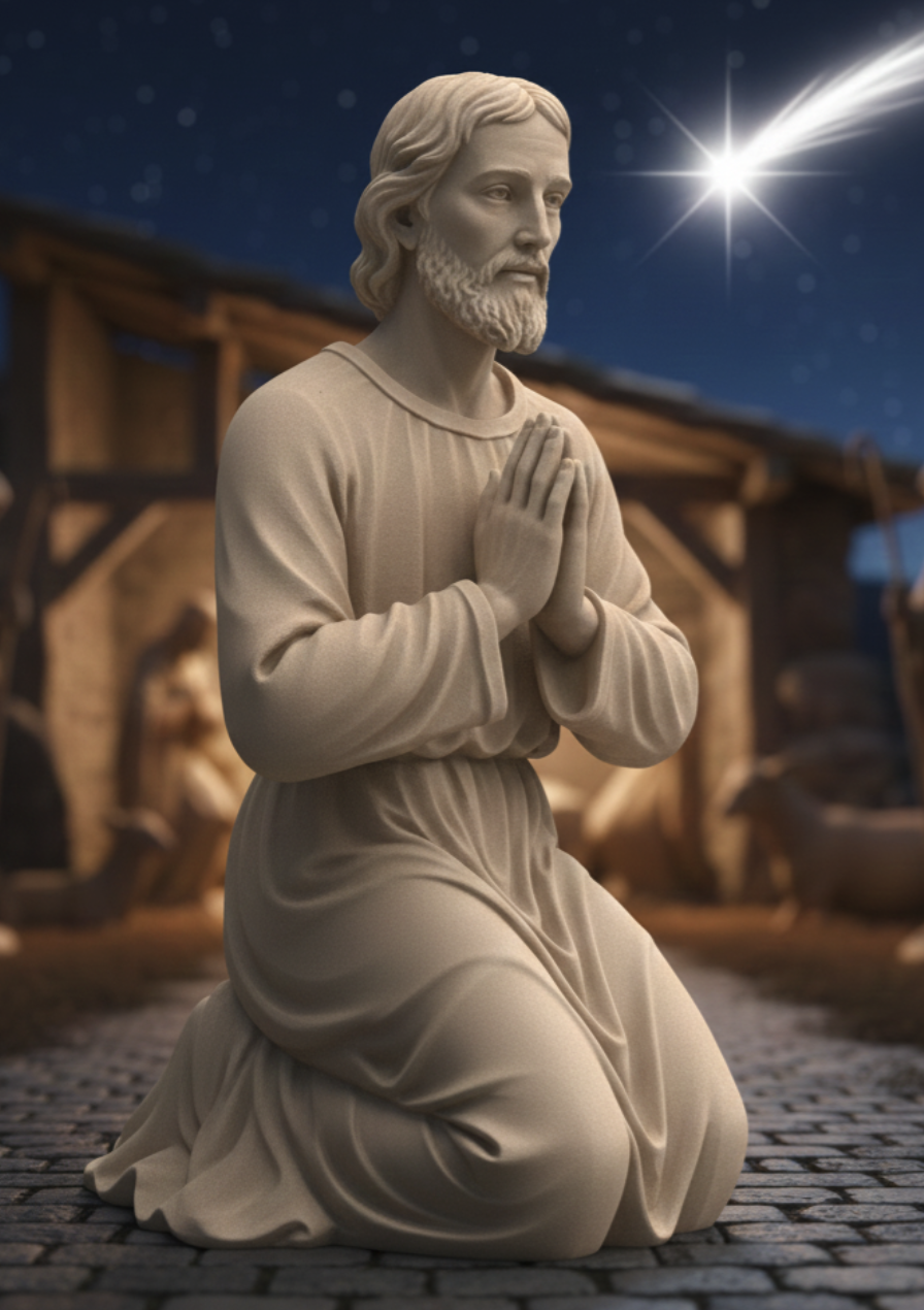 Figura de San José de rodillas para belén de Nanadeco3D, impresa en 3D y sin pintar