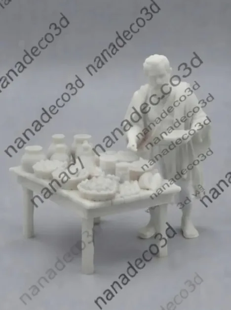 Figura de Vendedor con mesa para belén de Nanadeco3D, impresa en 3D y sin pintar