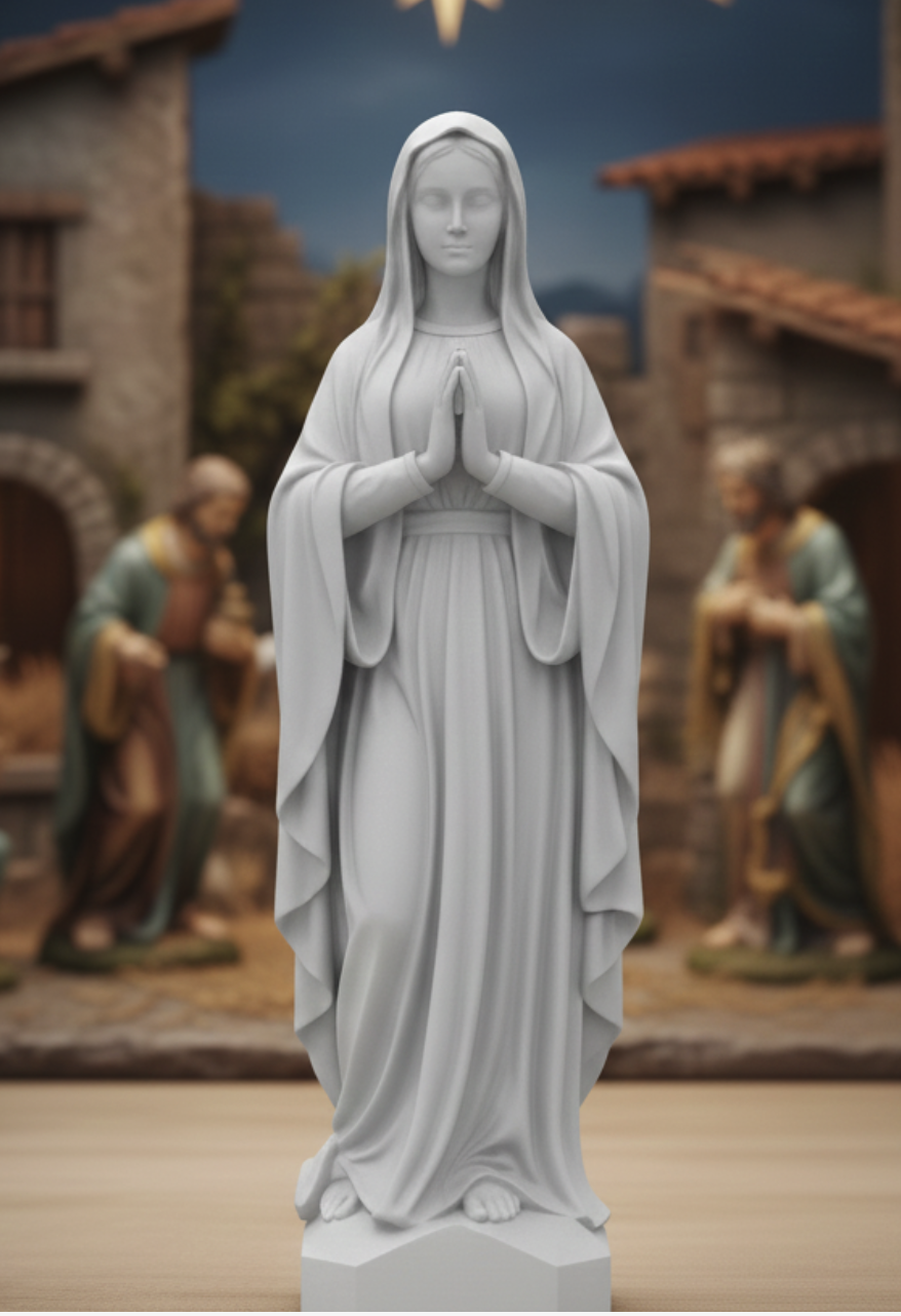 Figura de Virgen maria orando para belén de Nanadeco3D, impresa en 3D y sin pintar